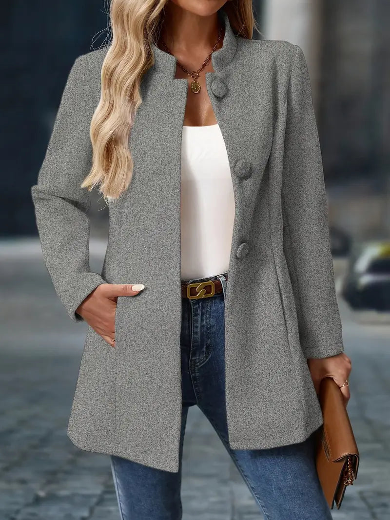 Manteau Femme Hiver Mi-Long Col Montant Coupe Structurée