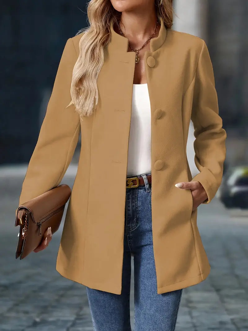 Manteau Femme Hiver Mi-Long Col Montant Coupe Structurée