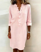 Robe Lin Femme À Col V Et Volants Manches Longues