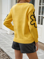 Pull Femme À Broderie Florale Col Rond En Maille Douce