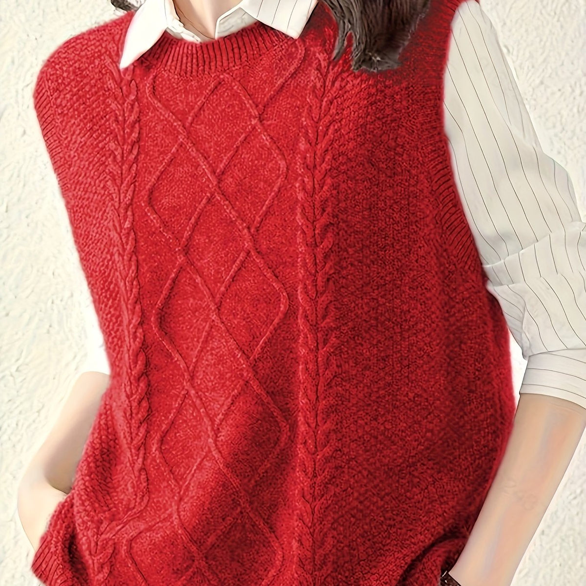Débardeur en maille torsadée à col rond pour femme