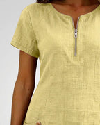 Robe courte coupe A-line en coton et lin à fermeture zippée pour femme
