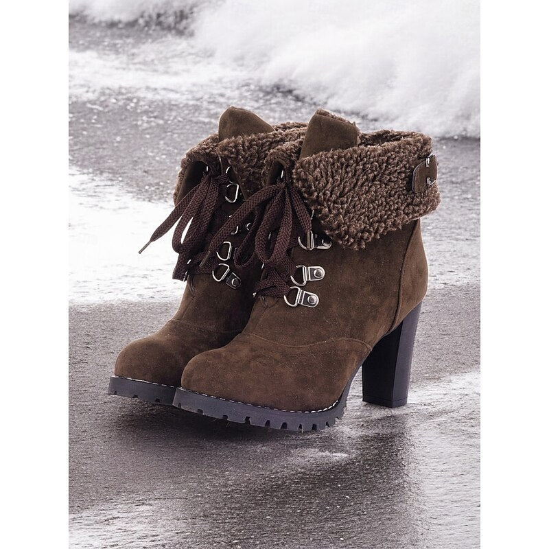 Bottines femme à lacets fourrées et talon épais