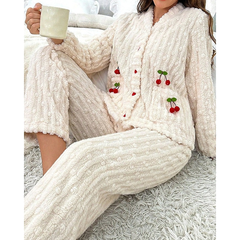 Ensemble cosy deux pièces à motif cerises pour femme