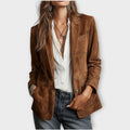 Blazer Femme En Daim Marron Coupe Ajustée Et Boutonnée