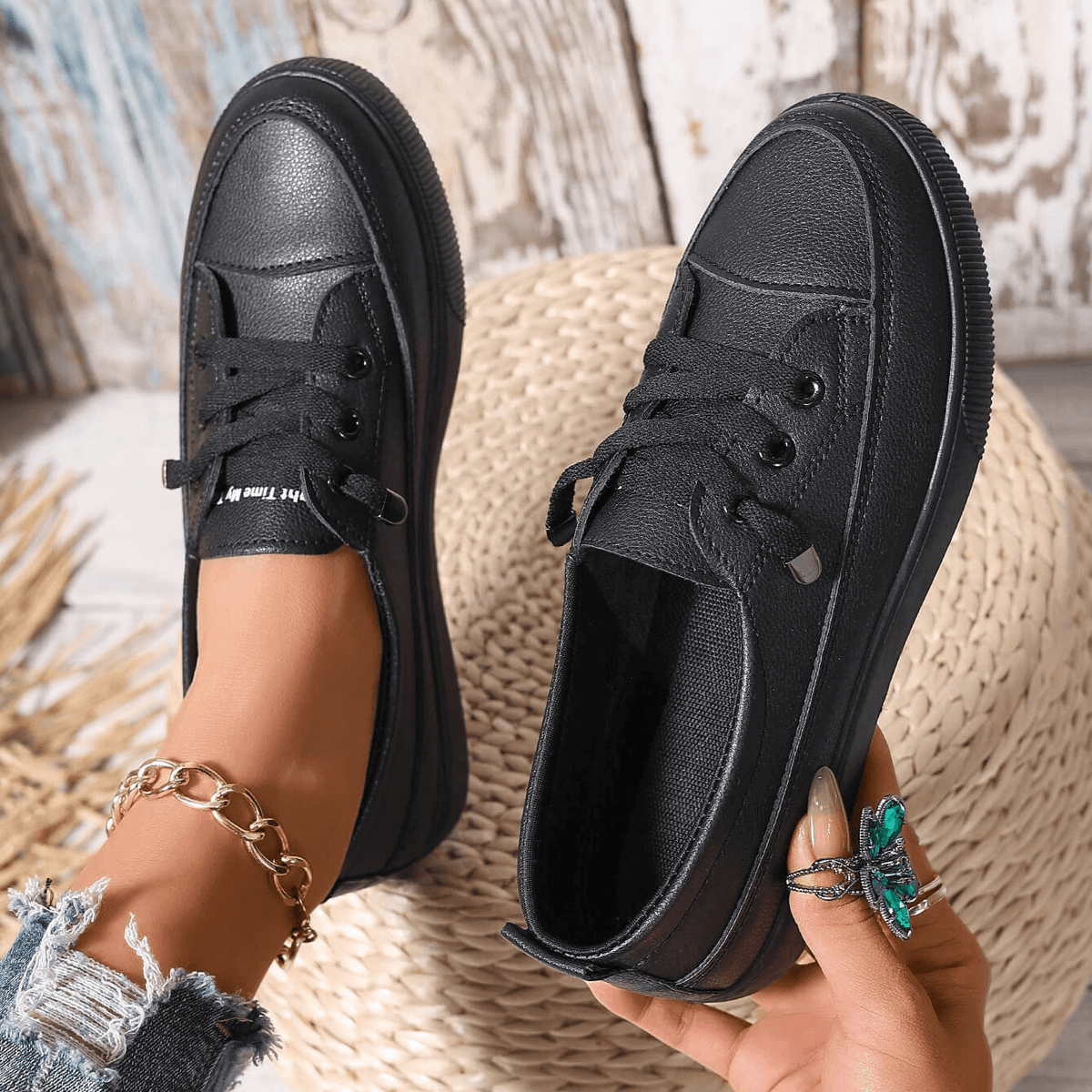 Chaussures Femme Orthopédiques En Cuir À Lacets Confortables