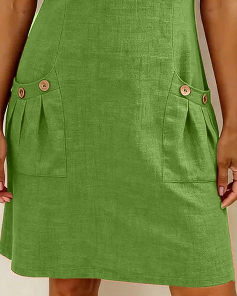 Robe courte coupe A-line en coton et lin à fermeture zippée pour femme