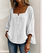 Blouse en lin mélangé à encolure carrée pour femme