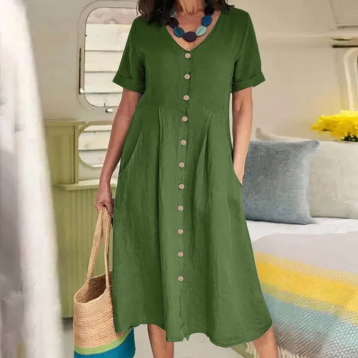 Robe D'Été Femme Fluide Et Légère En Tissu Respirant