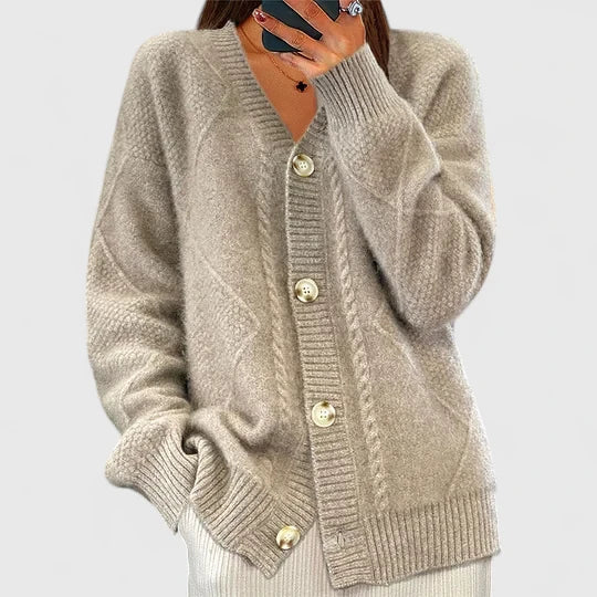 Cardigan boutonné à col V coupe décontractée pour femme