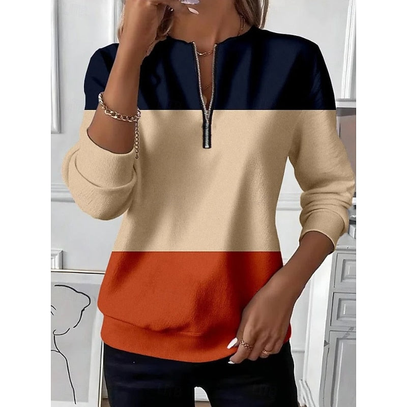 Sweat à col zippé et empiècements colorés pour femme