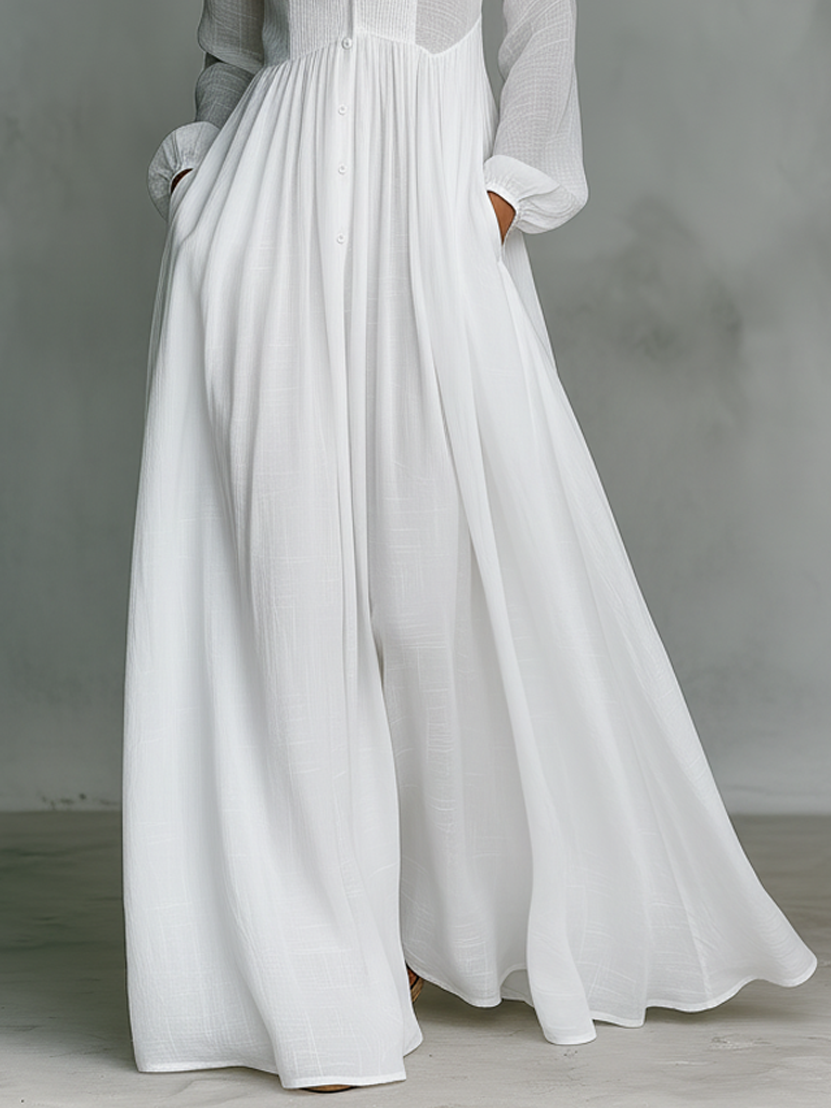 Robe Longue Femme En Coton Et Lin Col Montant Manches Longues