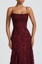 Robe longue en dentelle florale pour femme