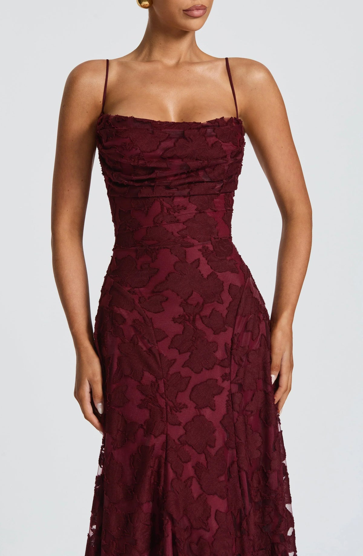 Robe longue en dentelle florale pour femme