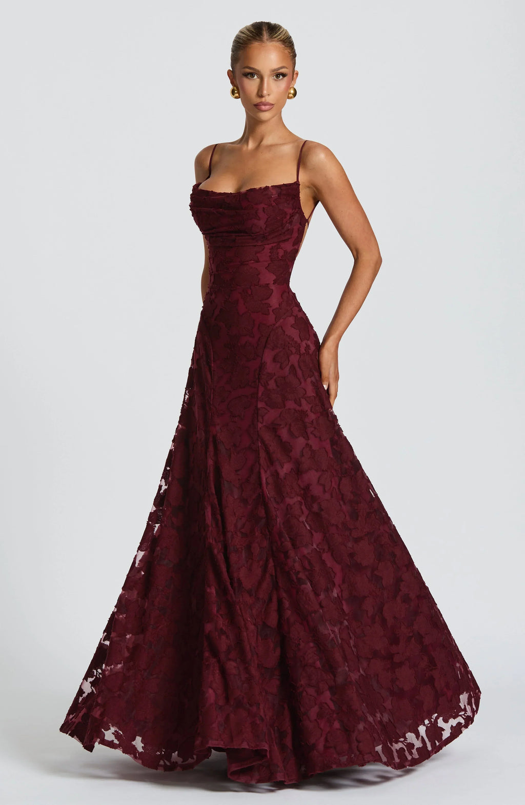Robe longue en dentelle florale pour femme