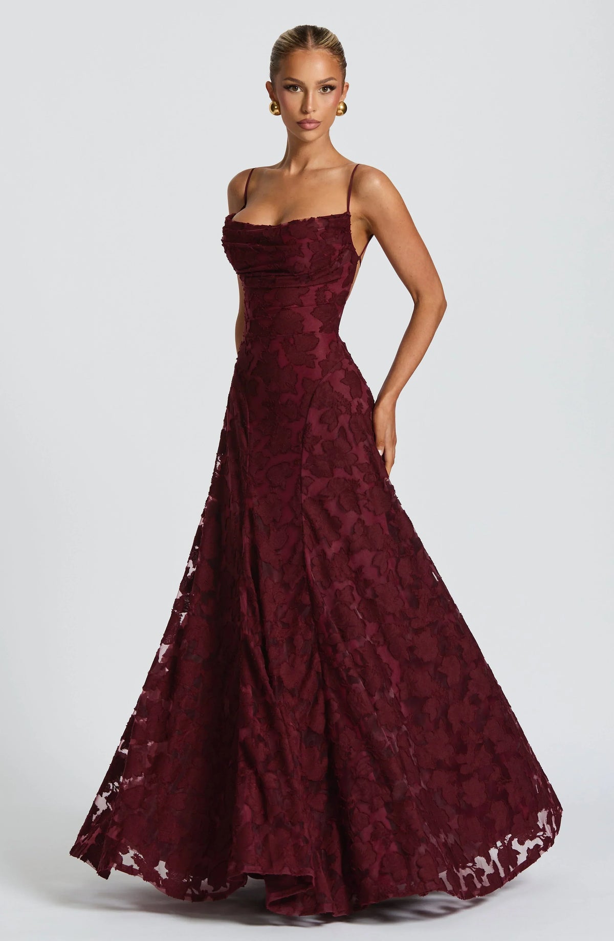 Robe longue en dentelle florale pour femme