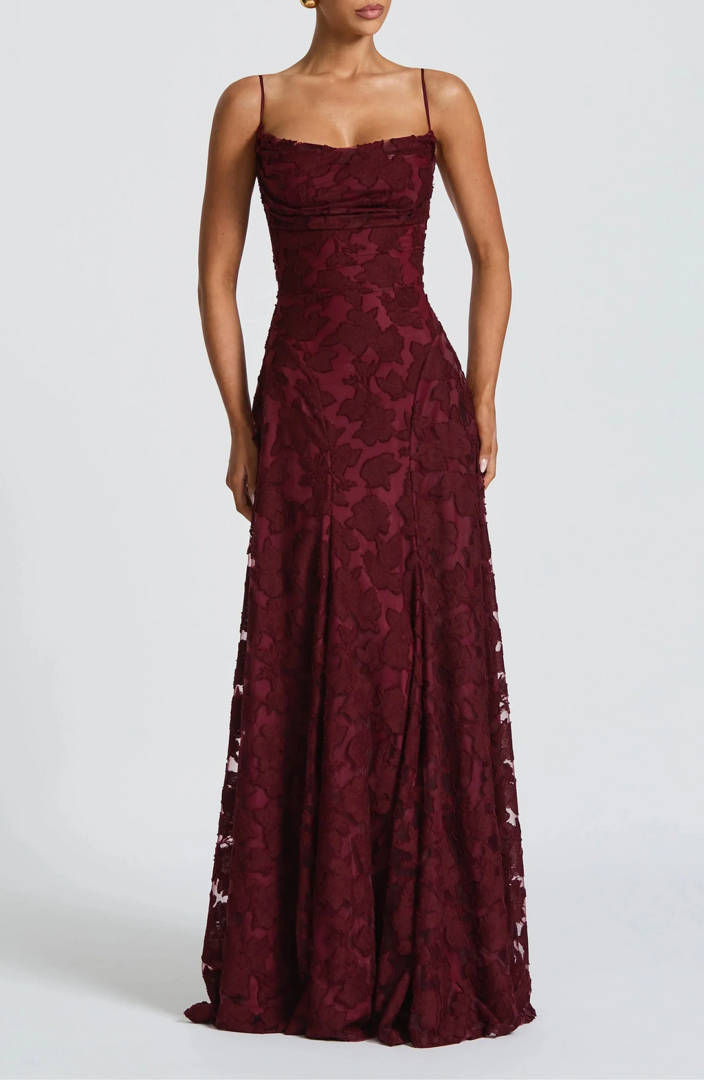 Robe longue en dentelle florale pour femme