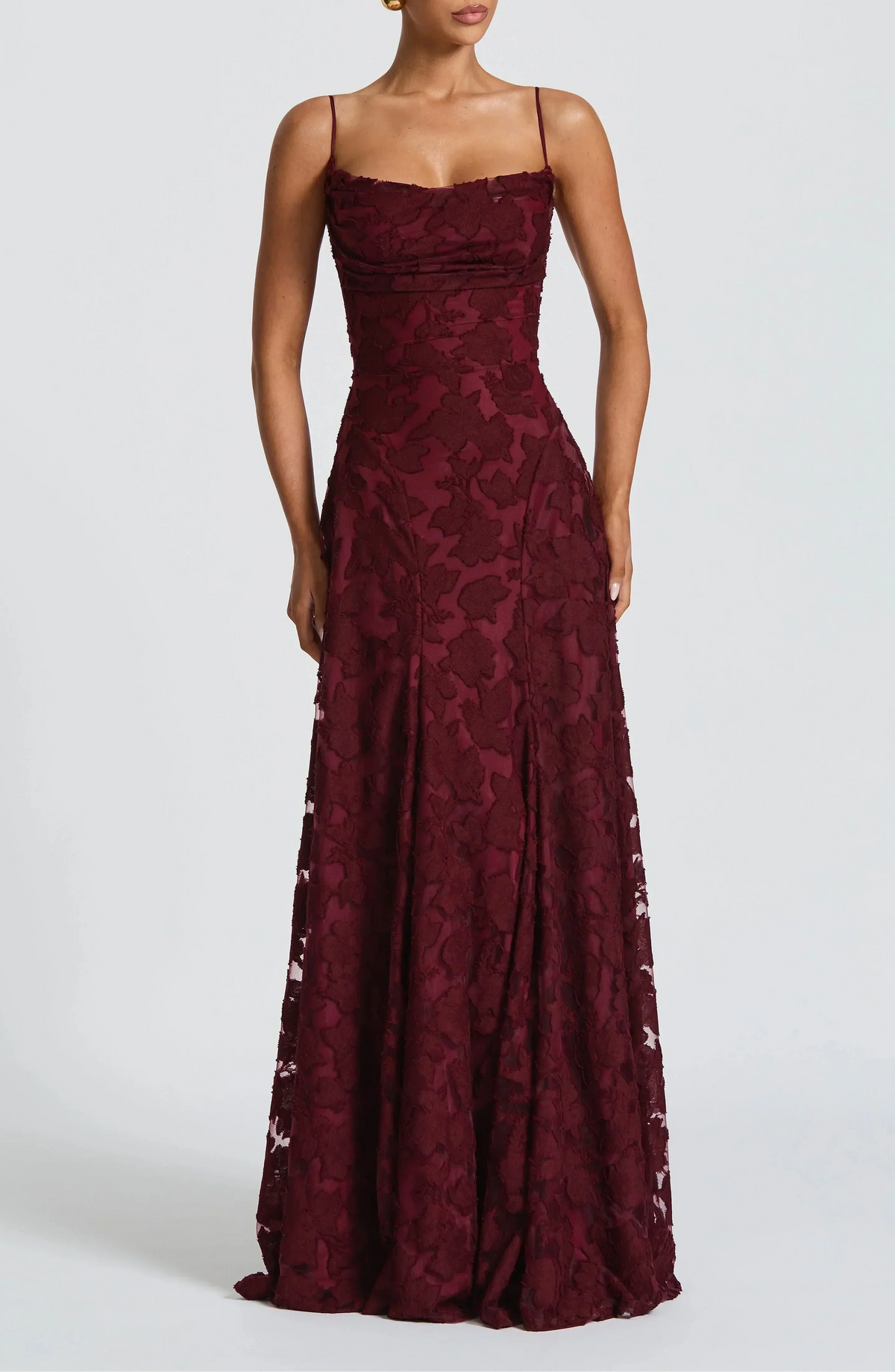 Robe longue en dentelle florale pour femme
