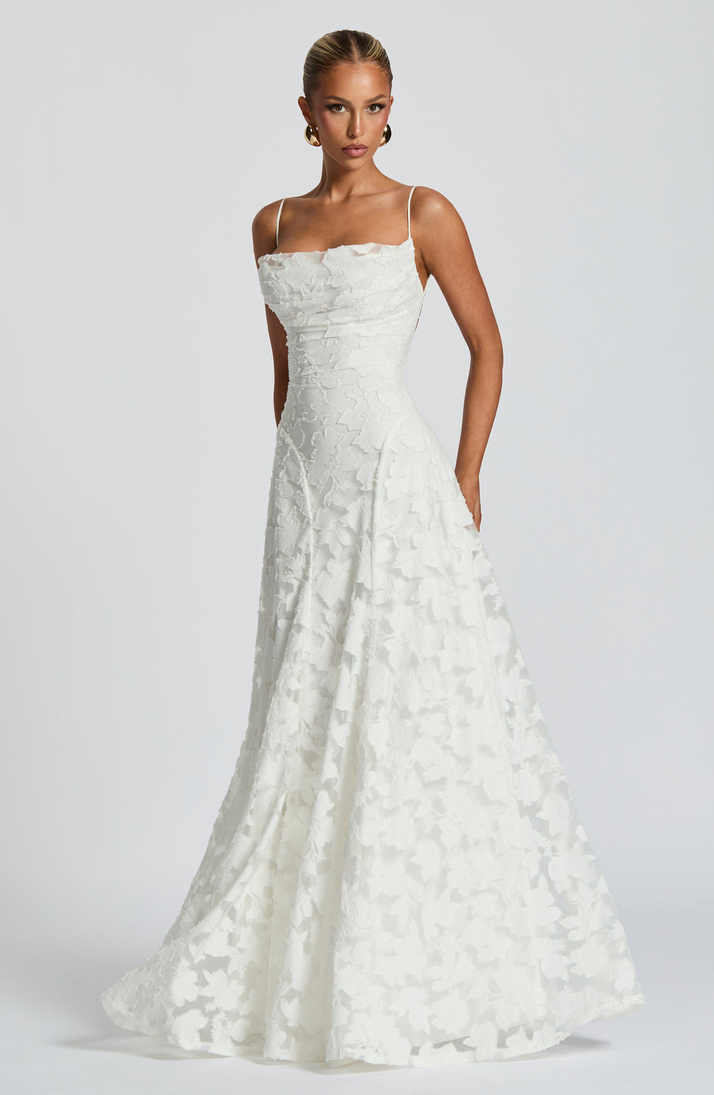 Robe longue en dentelle florale pour femme