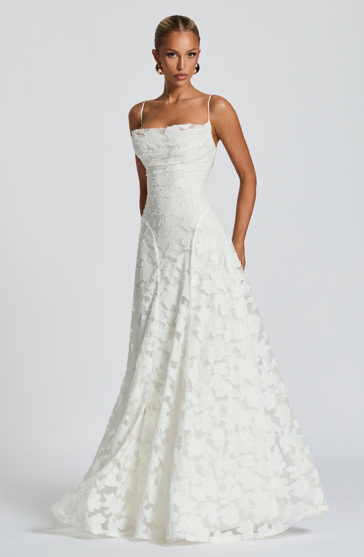 Robe longue en dentelle florale pour femme