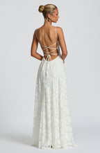Robe longue en dentelle florale pour femme