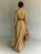 Robe Longue Femme Fluide En Polyester Col À Revers