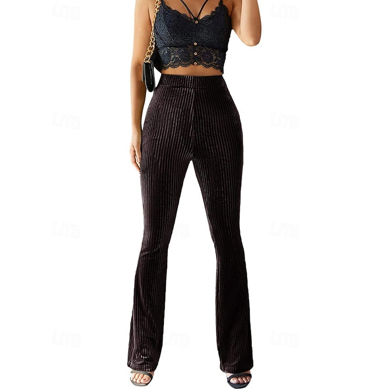 Pantalon évasé taille haute à ceinture élastique pour femme