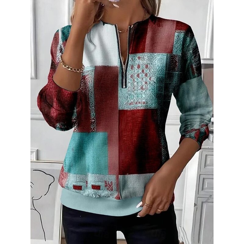 Sweat à col zippé et empiècements colorés pour femme