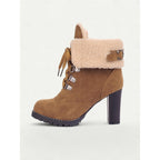 Bottines femme à lacets fourrées et talon épais