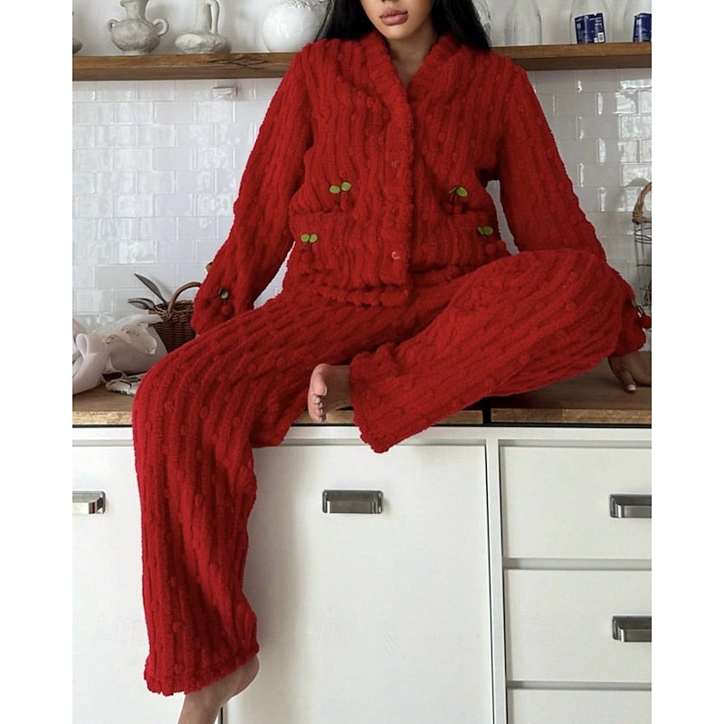 Ensemble cosy deux pièces à motif cerises pour femme
