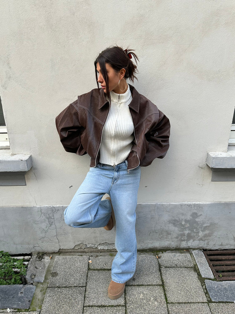 Veste oversized à coutures contrastées pour femme