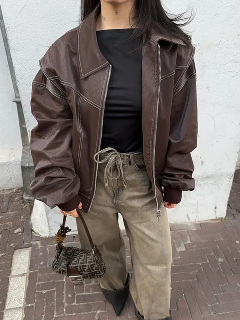 Veste oversized à coutures contrastées pour femme