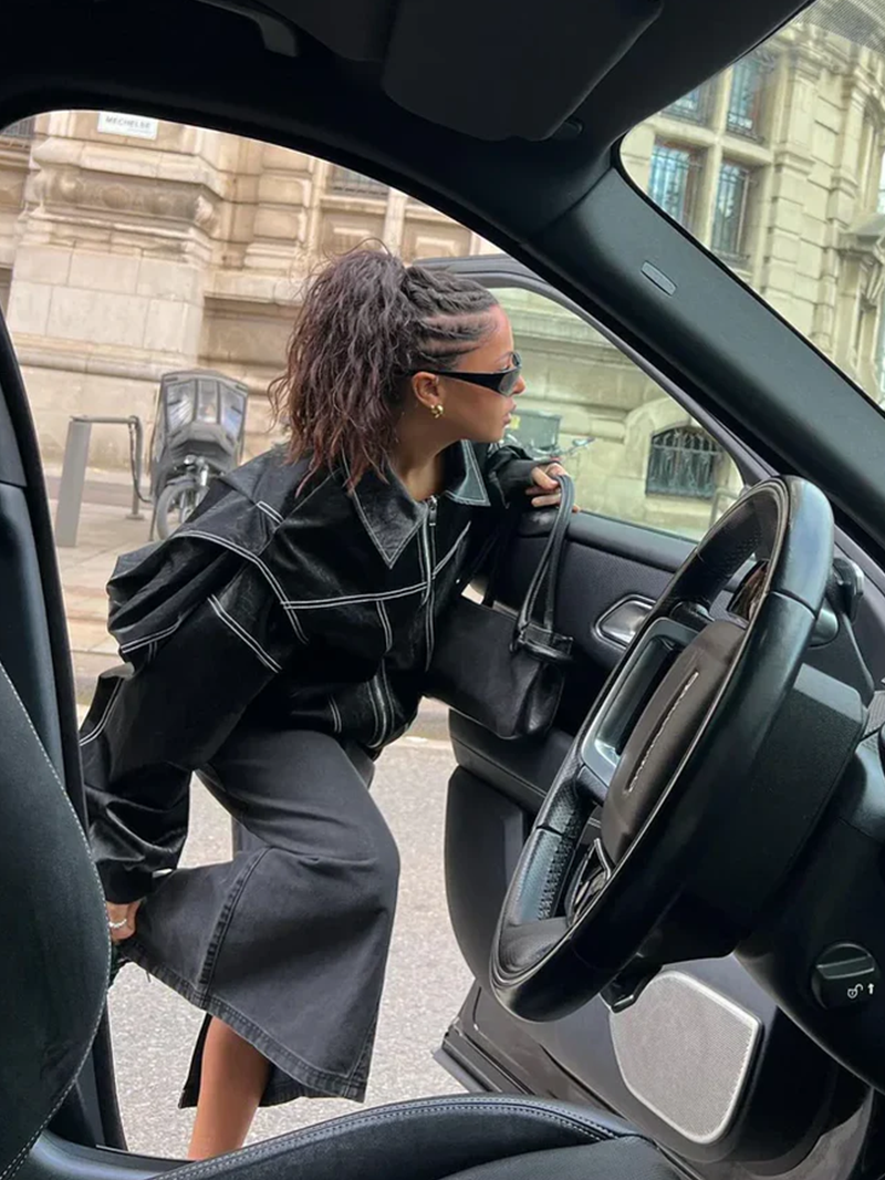 Veste oversized à coutures contrastées pour femme
