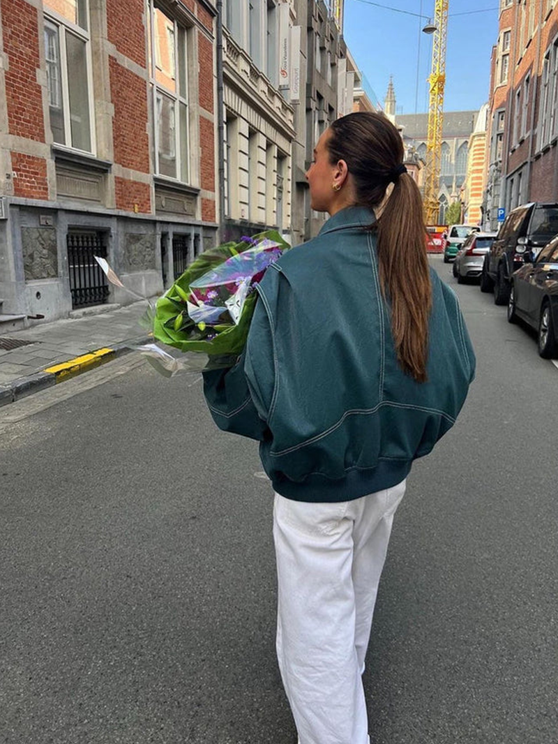 Veste oversized à coutures contrastées pour femme