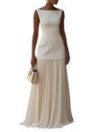 Robe longue plissée sans manches pour femme