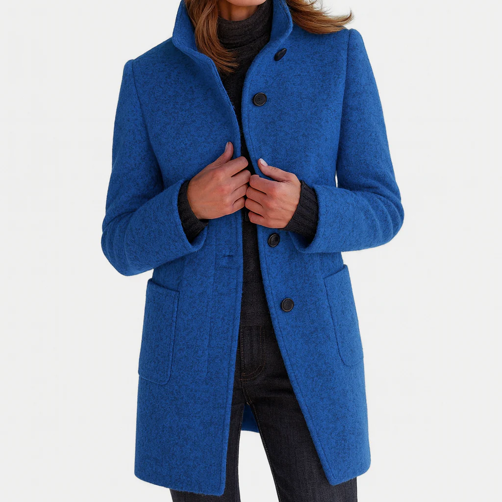 Manteau en laine mélangée à col montant pour femme