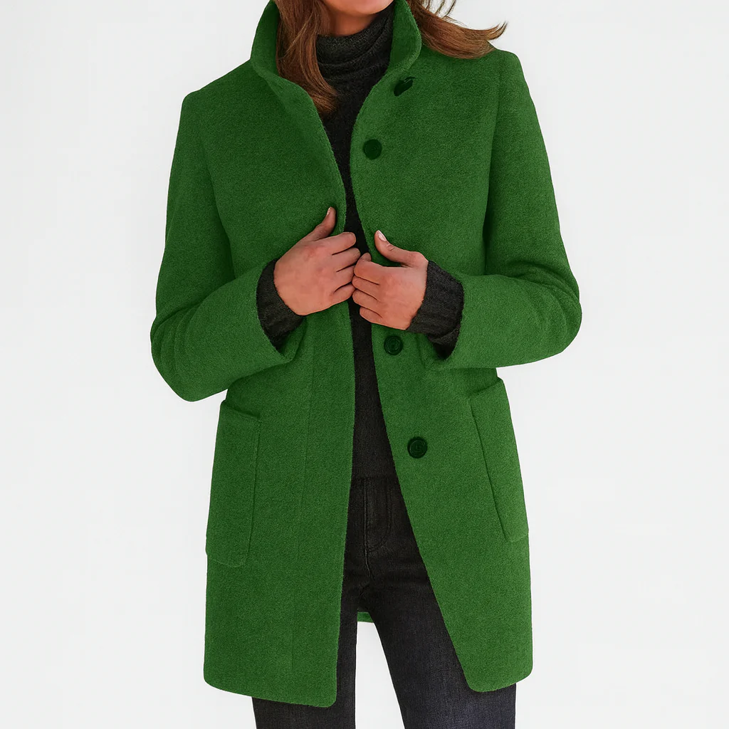 Manteau en laine mélangée à col montant pour femme