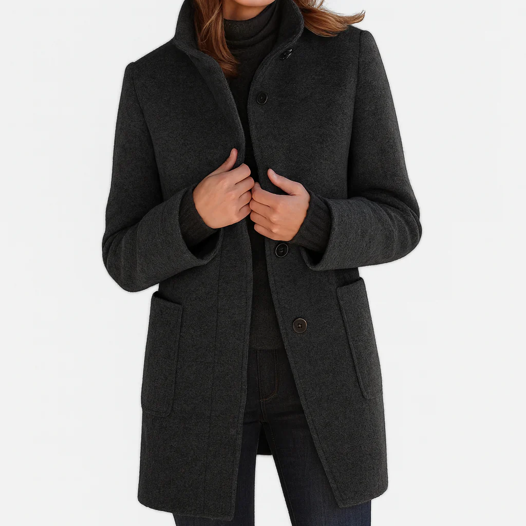Manteau en laine mélangée à col montant pour femme