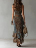Robe longue asymétrique à imprimé ethnique et fente pour femme
