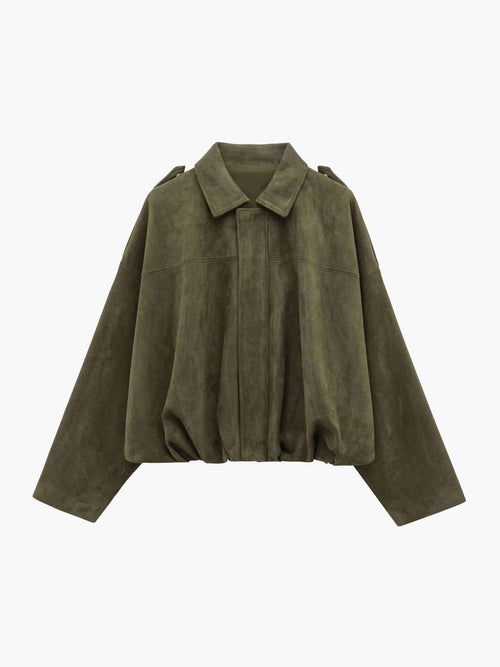 Blouson en suédine à col rabattu et finitions côtelées pour femme