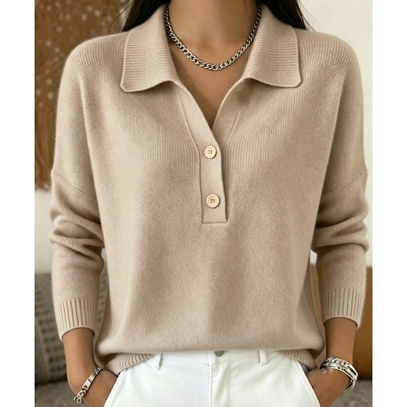Pull Femme À Col Polo Et Boutons