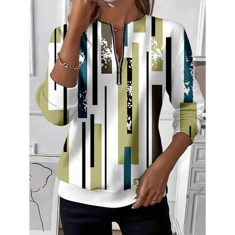 Sweat à col zippé et empiècements colorés pour femme