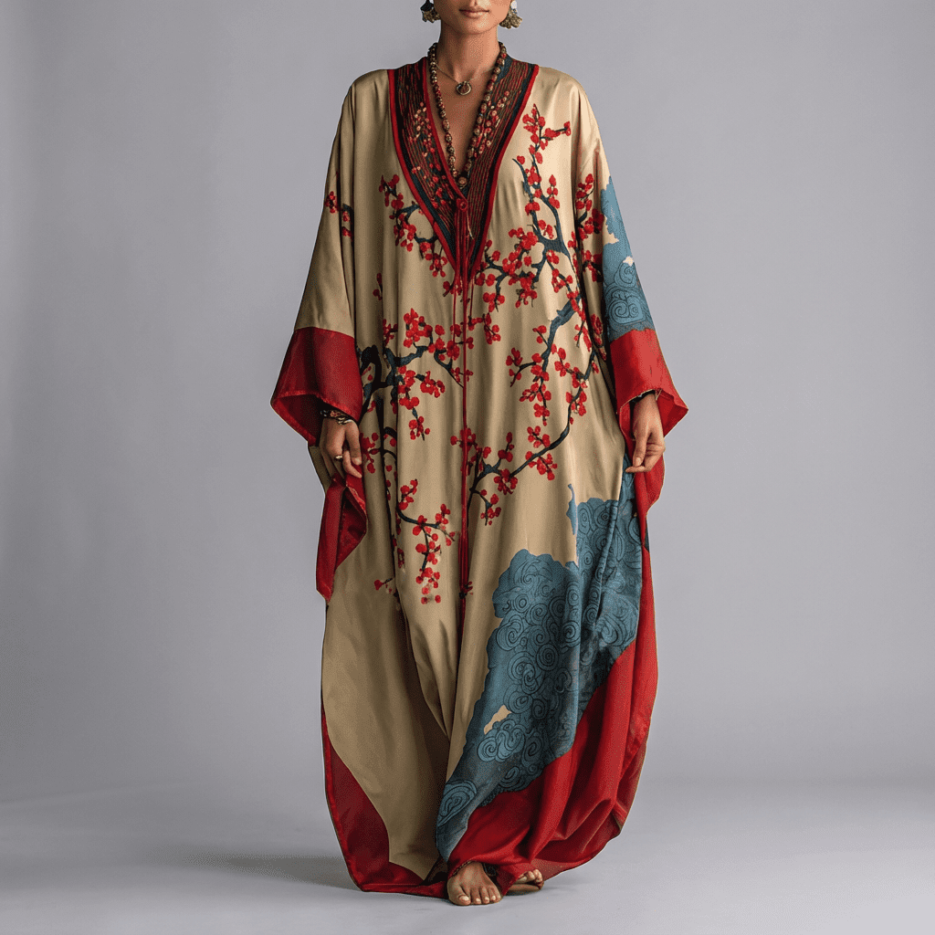 Robe Caftan Longue Femme À Imprimé Bohème