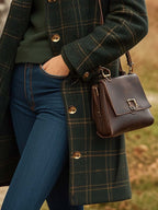 Manteau Long Femme En Laine À Carreaux Boutonné