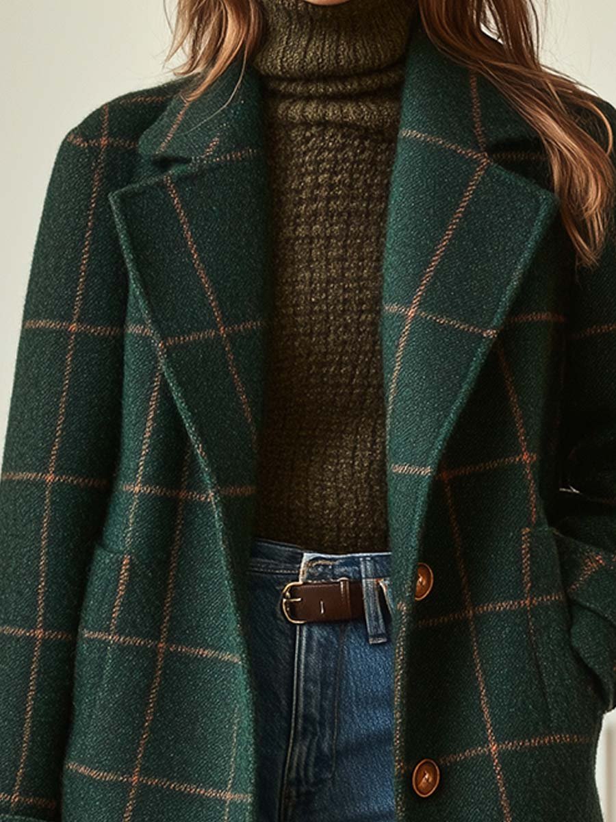 Manteau Femme À Carreaux Col Cranté Et Coupe Droite