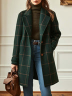 Manteau Femme À Carreaux Col Cranté Et Coupe Droite