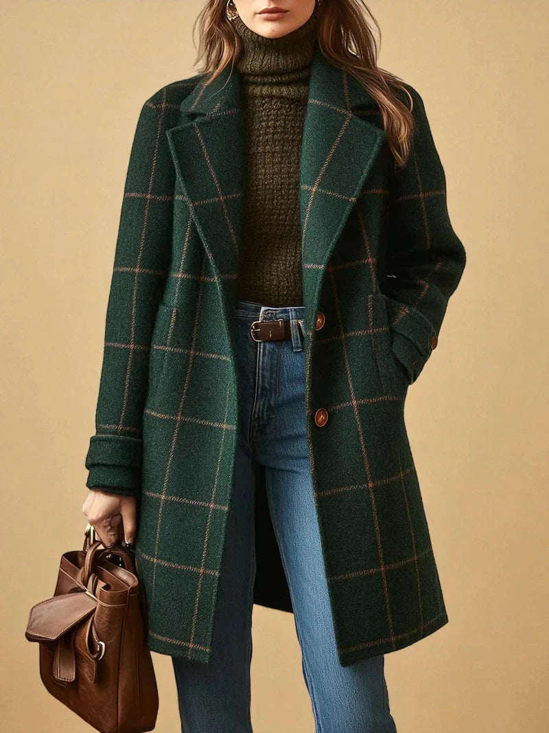 Manteau Femme À Carreaux Col Cranté Et Coupe Droite