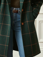 Manteau Femme À Carreaux Col Cranté Et Coupe Droite