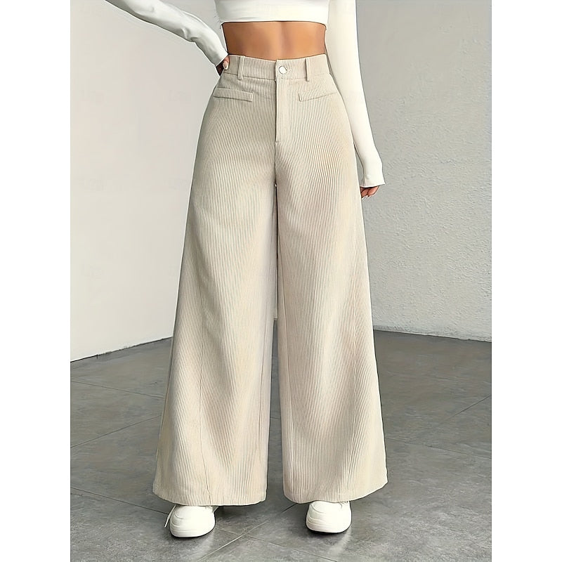 Pantalon large fluide à taille haute pour femme