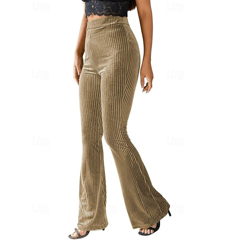 Pantalon évasé taille haute à ceinture élastique pour femme